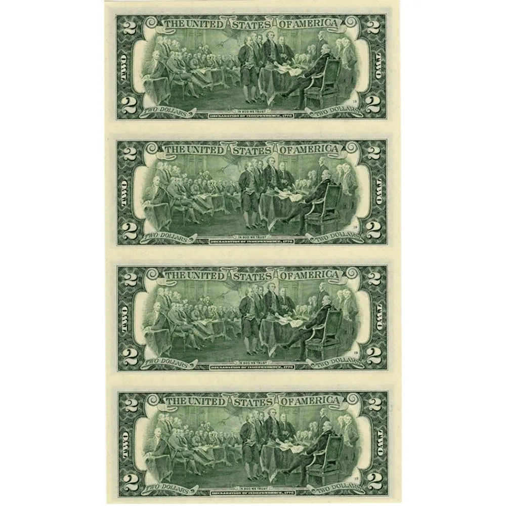 1995 Bureau of Engraving & Printing $2 Bill Uncut Sheet