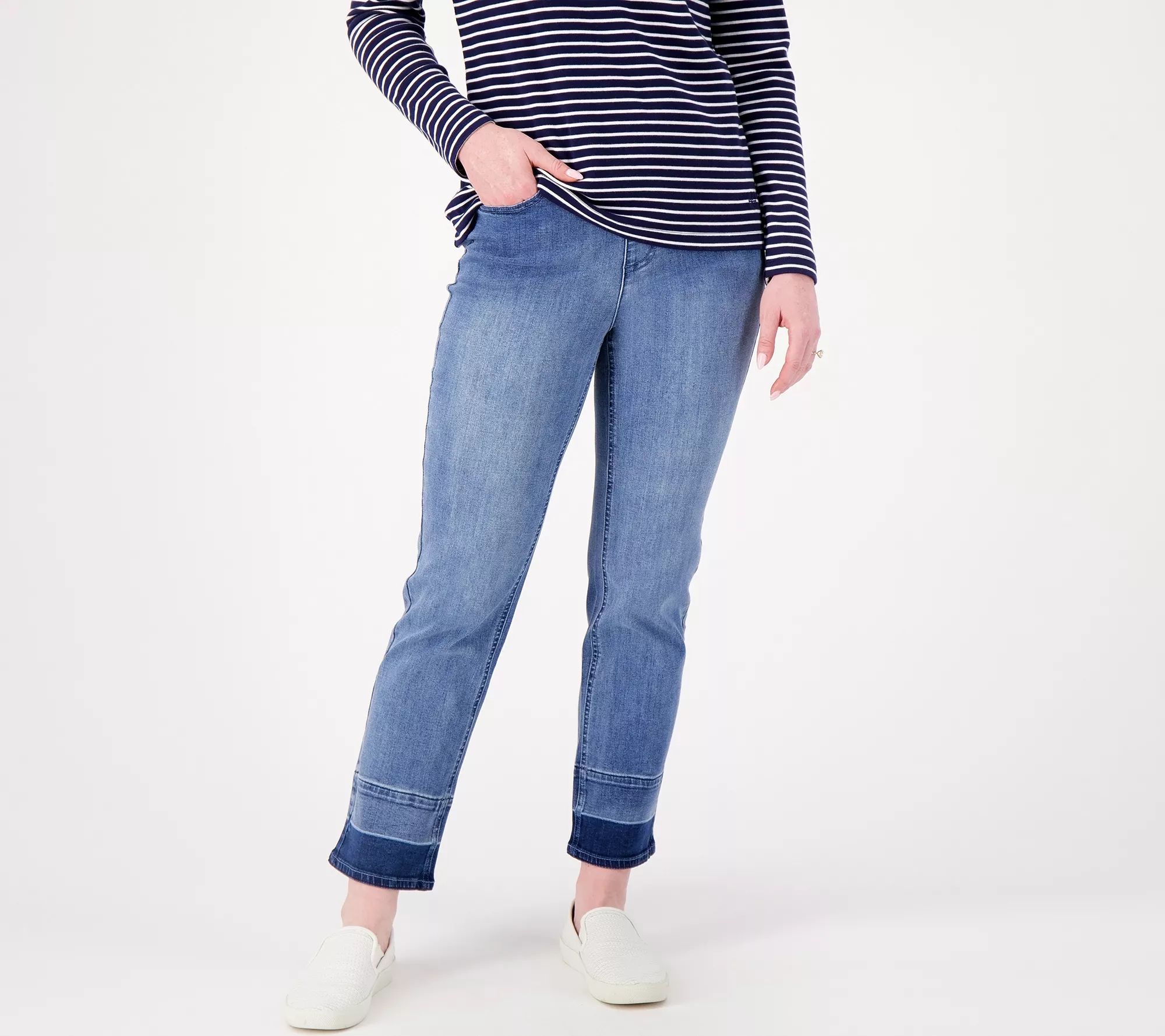 "As Is" Isaac Mizrahi Live Regular Indigo Denim Pull On Ankle Jeans