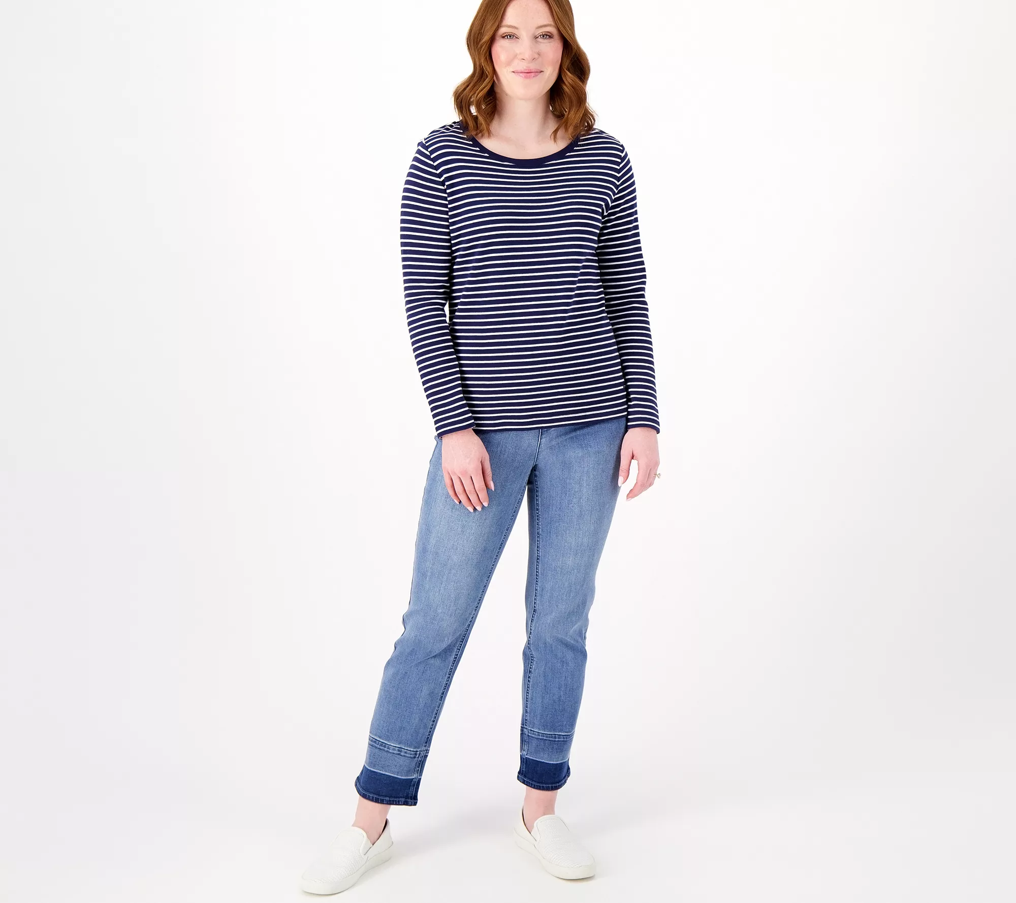 "As Is" Isaac Mizrahi Live Regular Indigo Denim Pull On Ankle Jeans