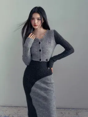 AGAM multi-wear design color block dress hot girl knitted cardigan detachable suit skirt (B4415)