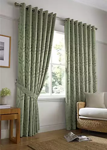 Alan Symonds Tivoli Jacquard Lined Pair of Ring Top Eyelet Curtains | Kaleidoscope