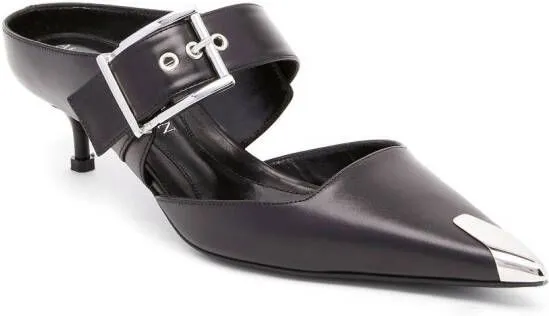 Alexander McQueen Punk Buckle 40mm leather mules Black