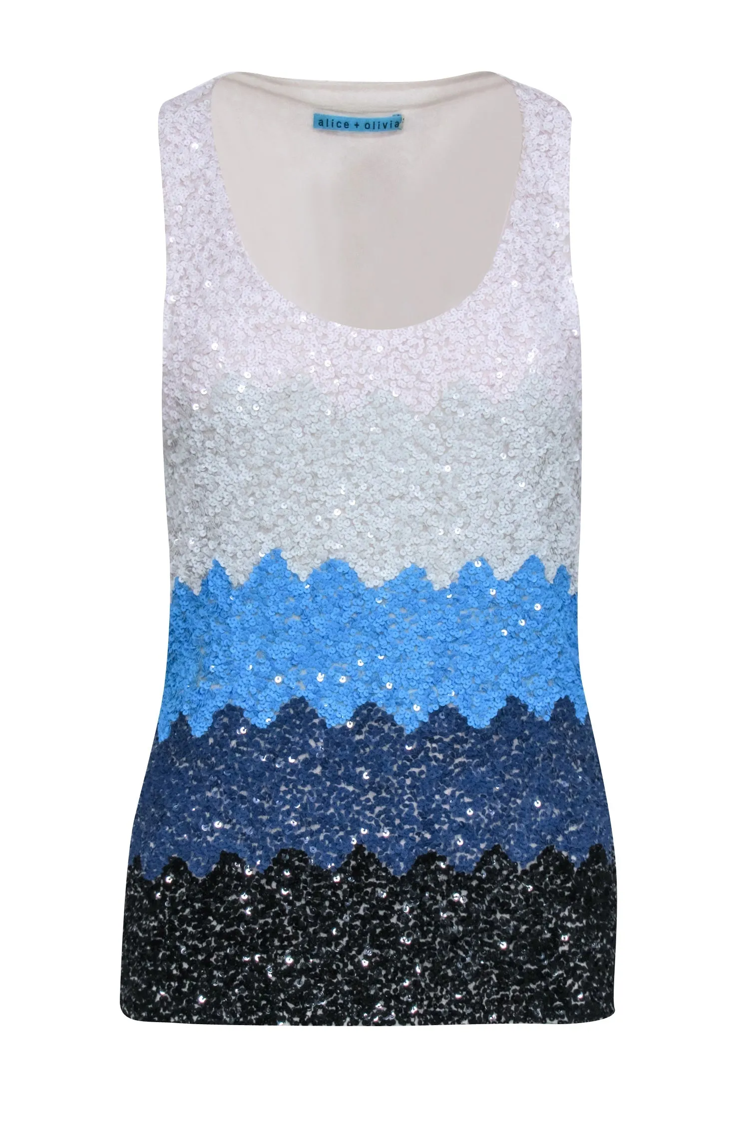 Alice & Olivia - White, Blue, & Black Color Block Sequin Sleeveless Top Sz M