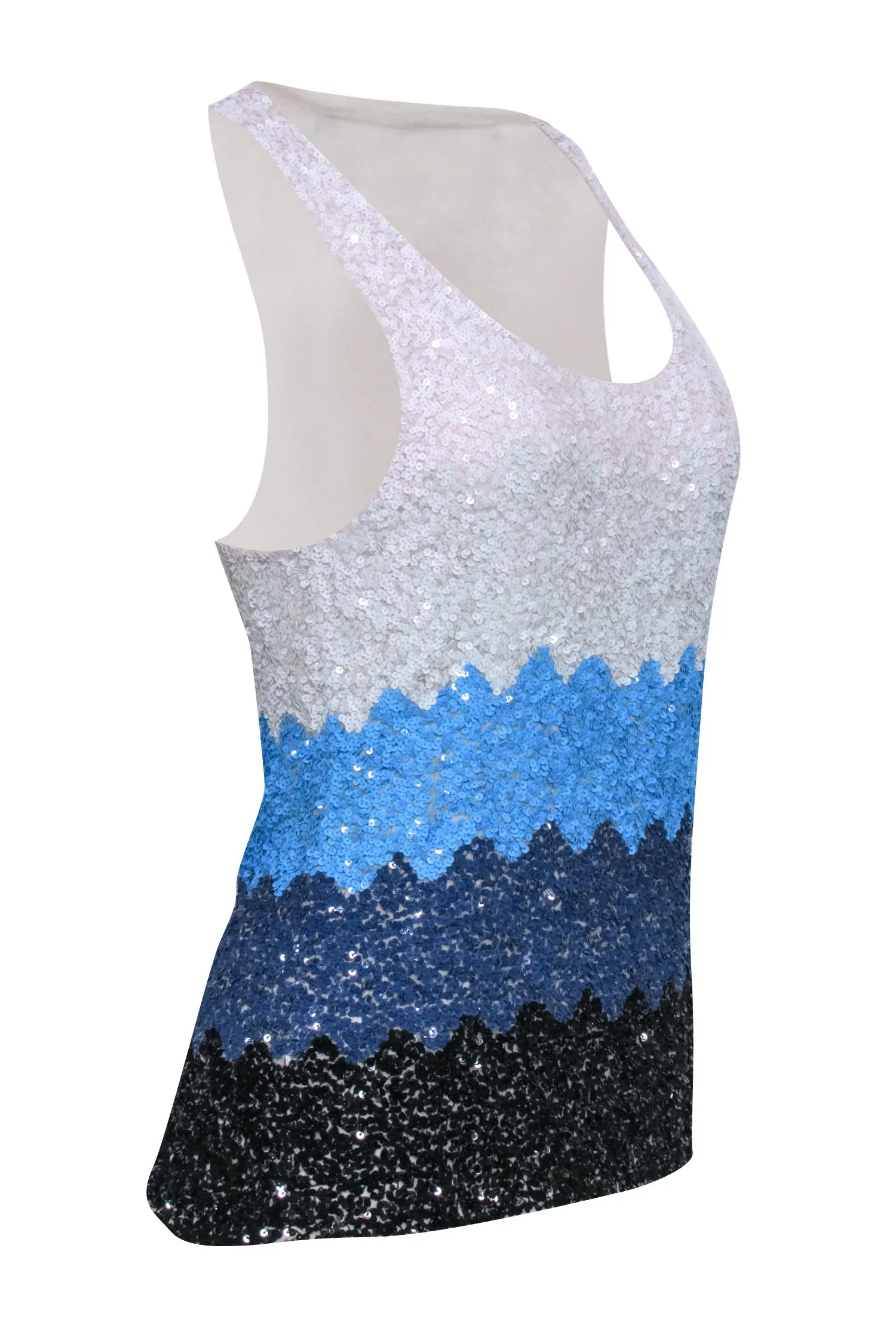 Alice & Olivia - White, Blue, & Black Color Block Sequin Sleeveless Top Sz M