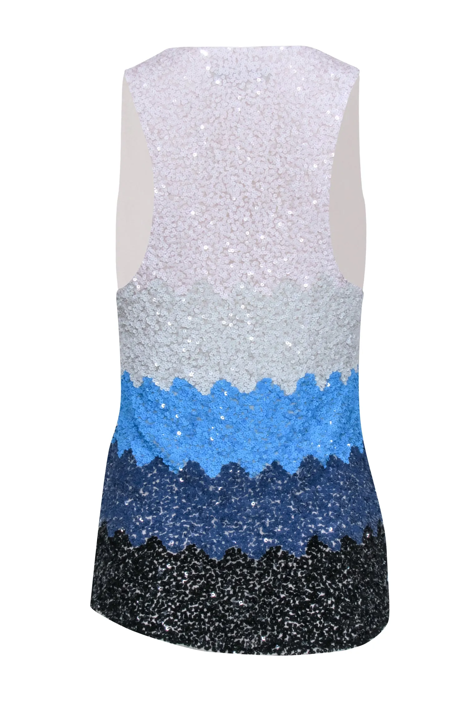 Alice & Olivia - White, Blue, & Black Color Block Sequin Sleeveless Top Sz M