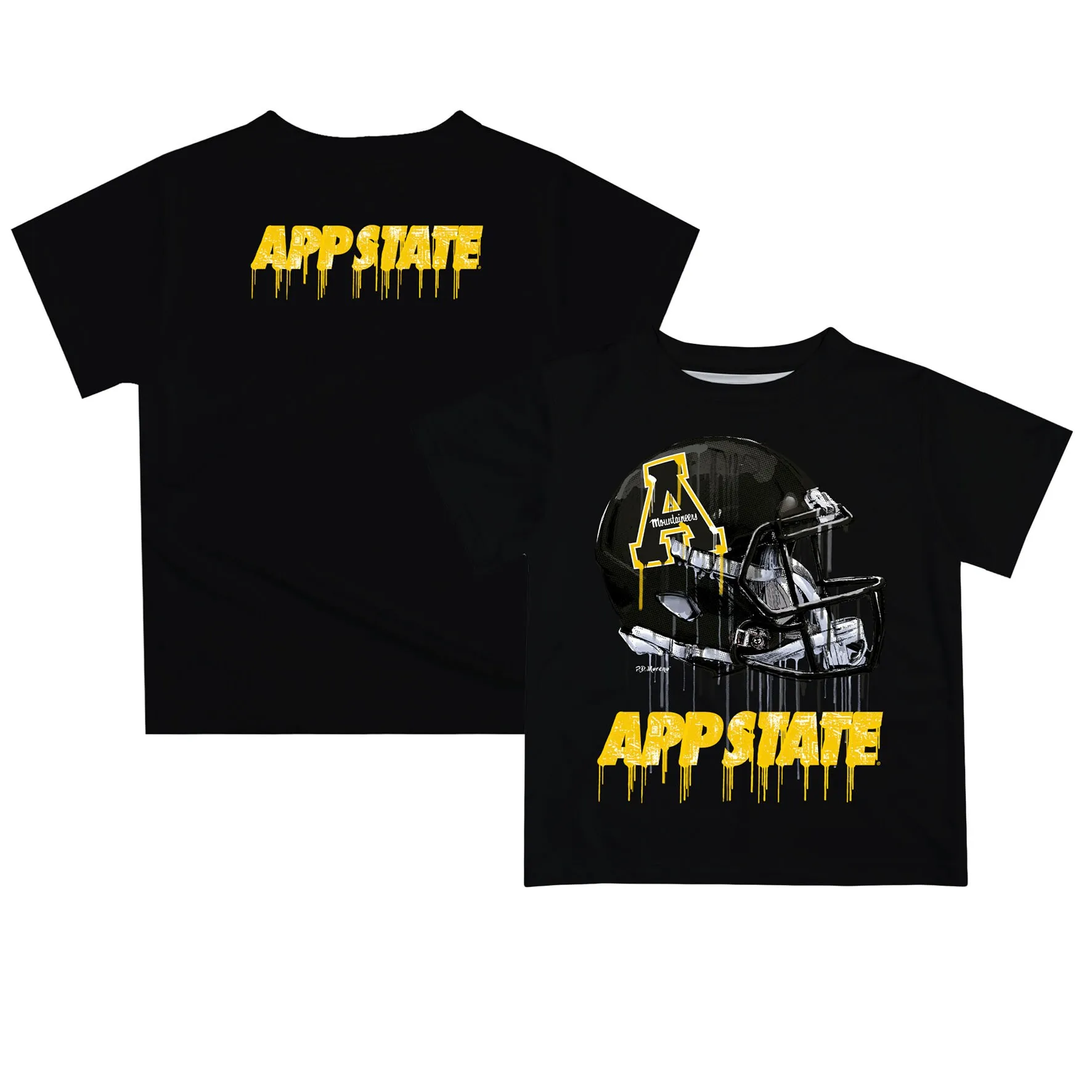 Appalachian State Mountaineers Youth Black Team Logo Dripping Helmet T-Shirt