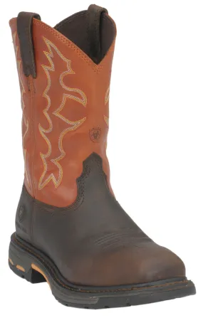 Ariat Men's WorkHog Earth Brown and Brick Orange Square Steel Toe Work Boot