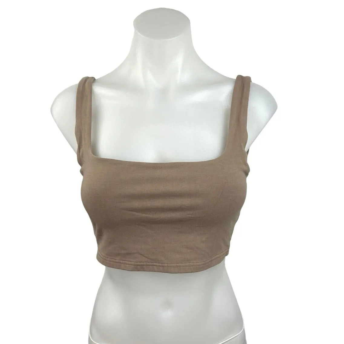 Aritzia Babaton Women's Beige Sleeveless Square Neck Stretch Cropped Tank Top M