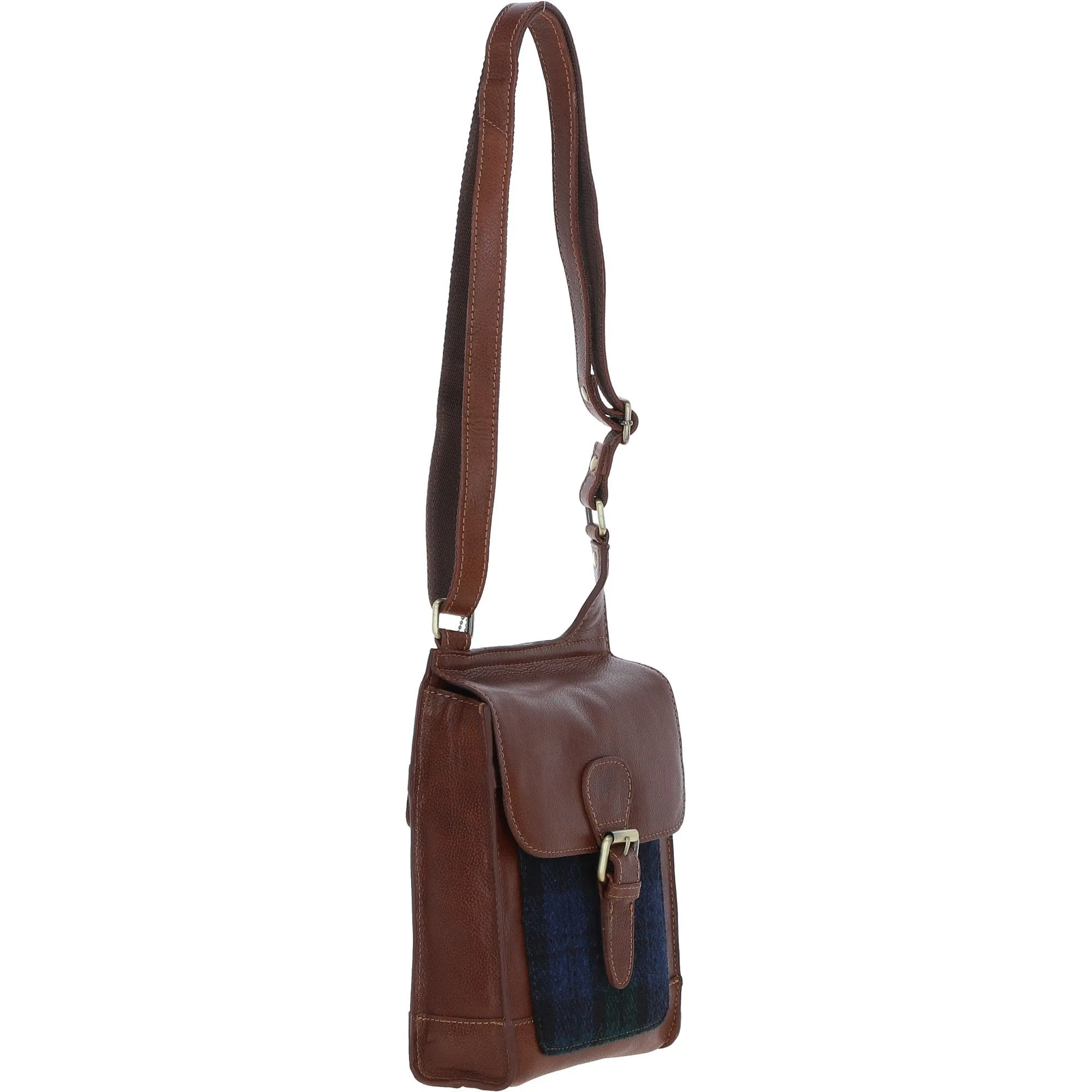 Ashwood Leather & Harris Tweed Crossbody Bag Tan/Watch: TW-24-04-TW