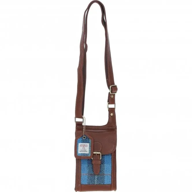 Ashwood Leather & Harris Tweed elegance Crossbody Bag Tan/LT Blue: TW-20-05-TB