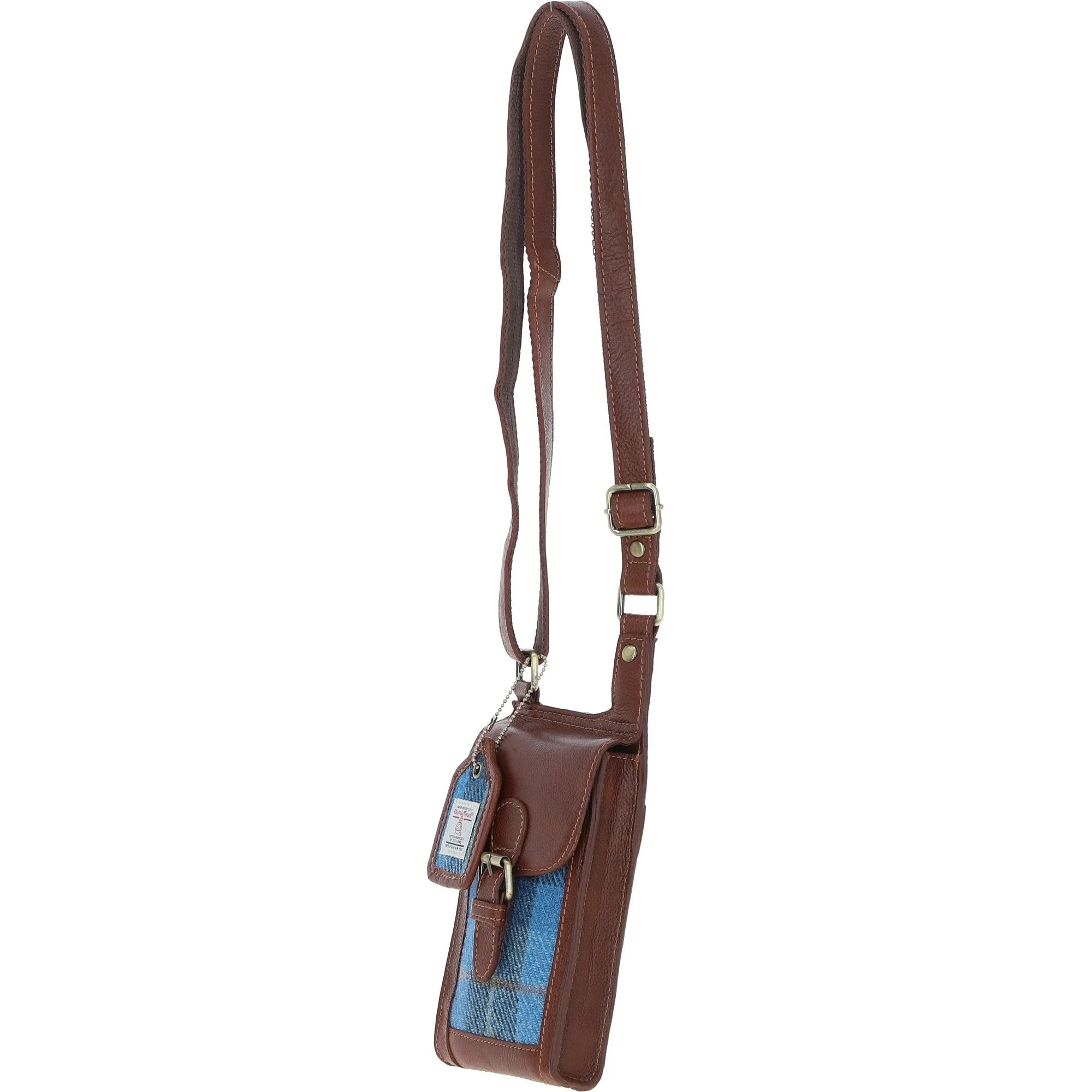 Ashwood Leather & Harris Tweed elegance Crossbody Bag Tan/LT Blue: TW-20-05-TB