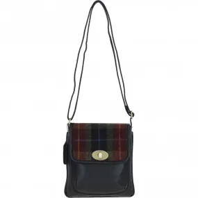 Ashwood Leather & Harris Tweed Twist Lock Crossbody Bag Black/Green/Red: TW-31-07-BR