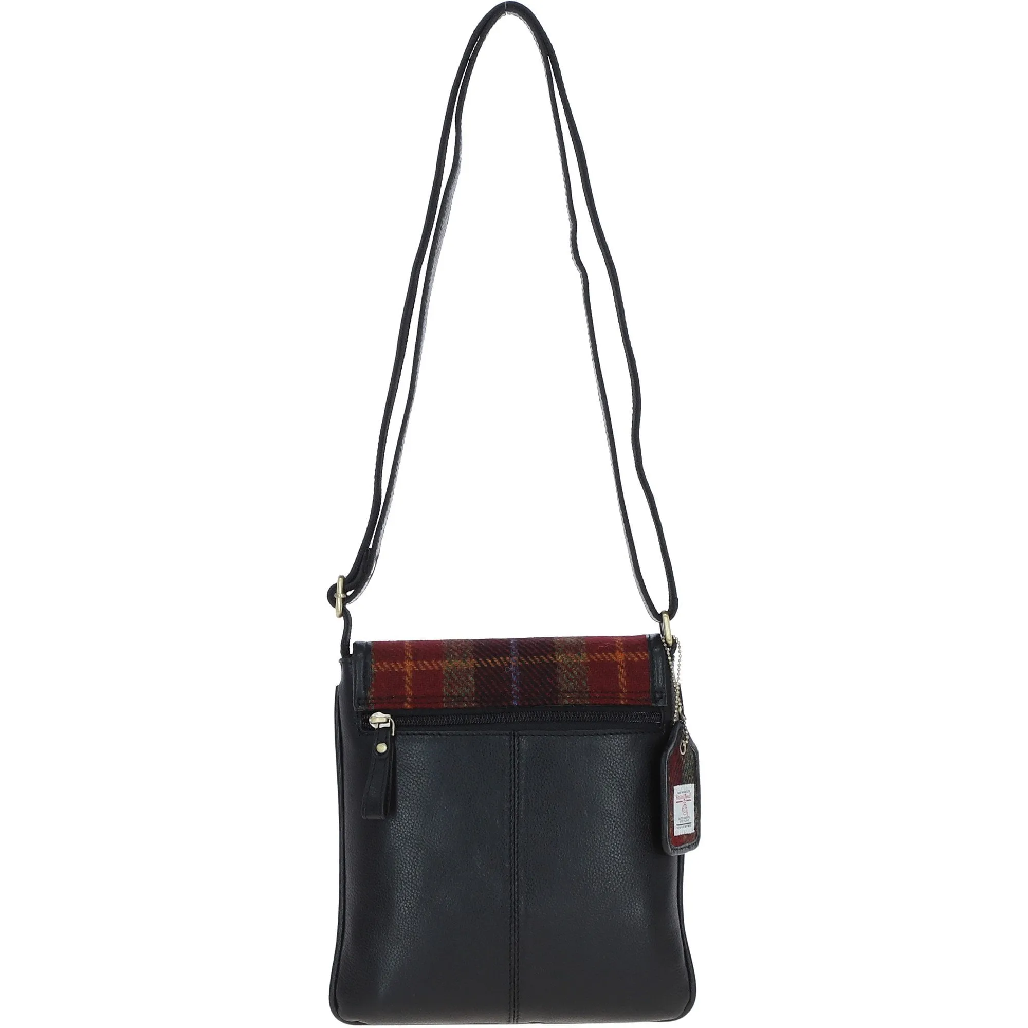 Ashwood Leather & Harris Tweed Twist Lock Crossbody Bag Black/Green/Red: TW-31-07-BR