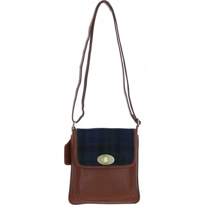 Ashwood Leather & Harris Tweed Twist Lock Crossbody Bag Tan/Watch: TW-31-04-TW