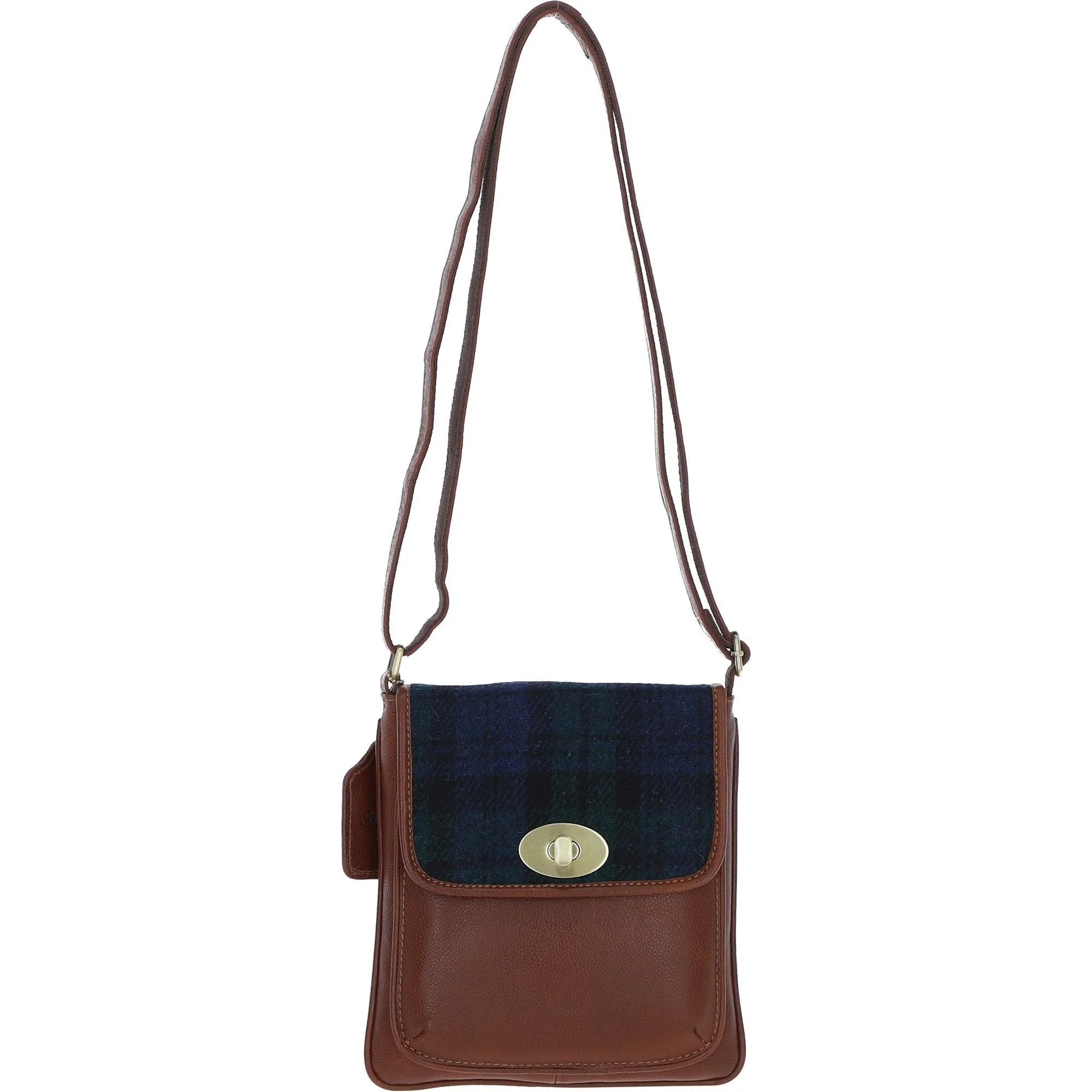 Ashwood Leather & Harris Tweed Twist Lock Crossbody Bag Tan/Watch: TW-31-04-TW