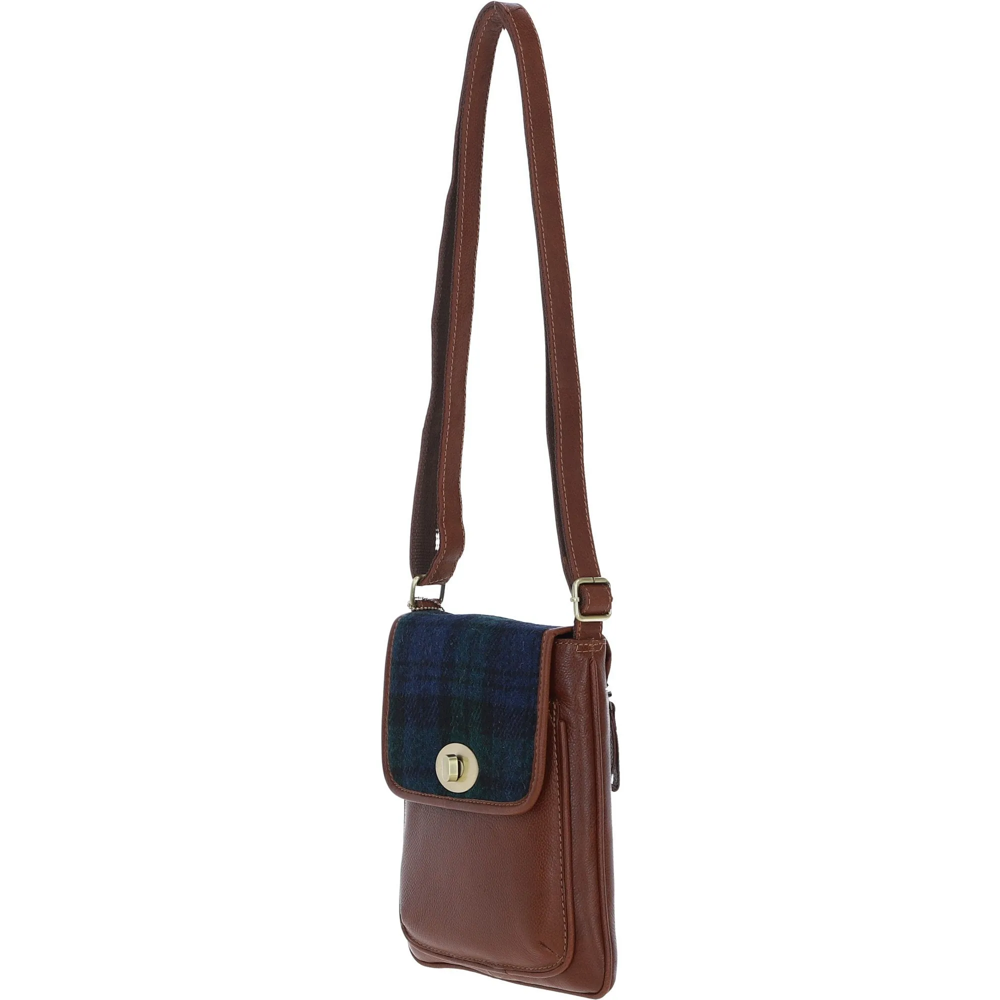 Ashwood Leather & Harris Tweed Twist Lock Crossbody Bag Tan/Watch: TW-31-04-TW