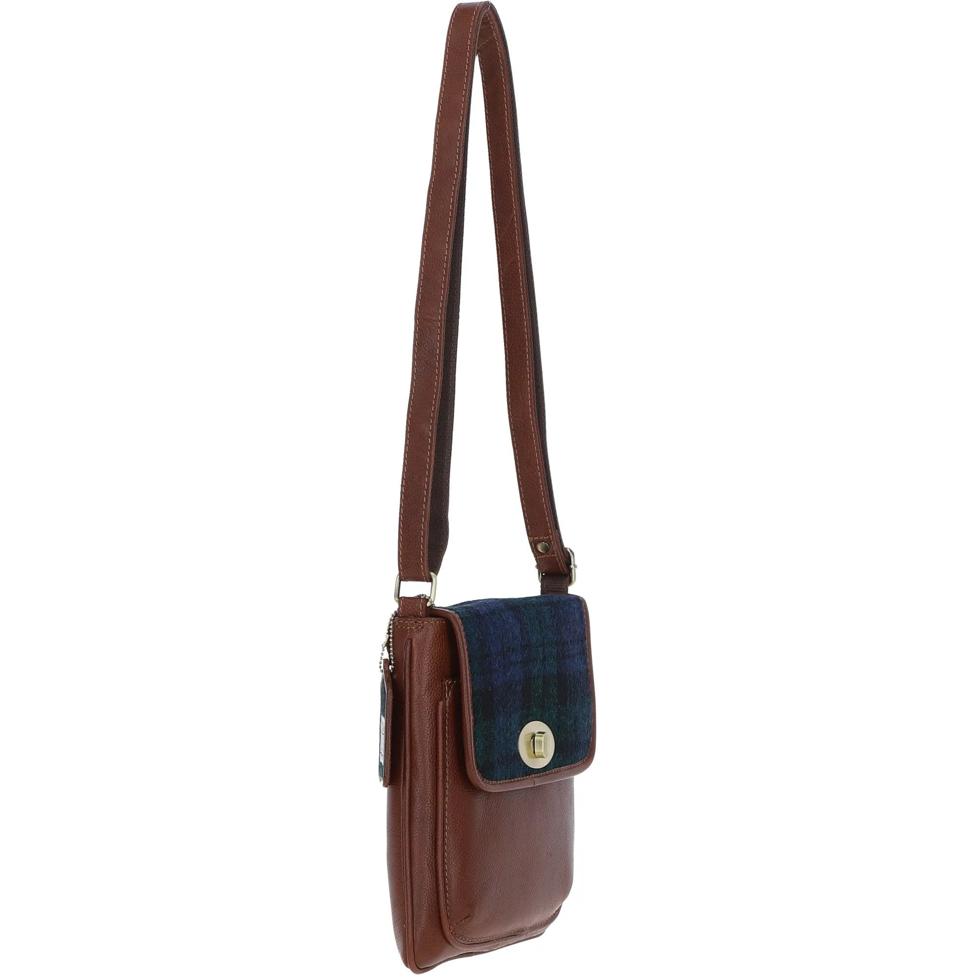 Ashwood Leather & Harris Tweed Twist Lock Crossbody Bag Tan/Watch: TW-31-04-TW