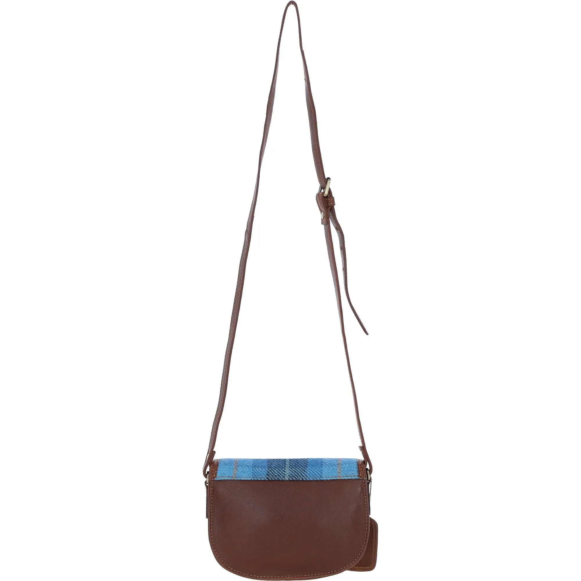 Ashwood Leather x Harris Tweed Saddle Crossbody Bag with Twist Lock Tan/LT Blue: TW-30-05-TB