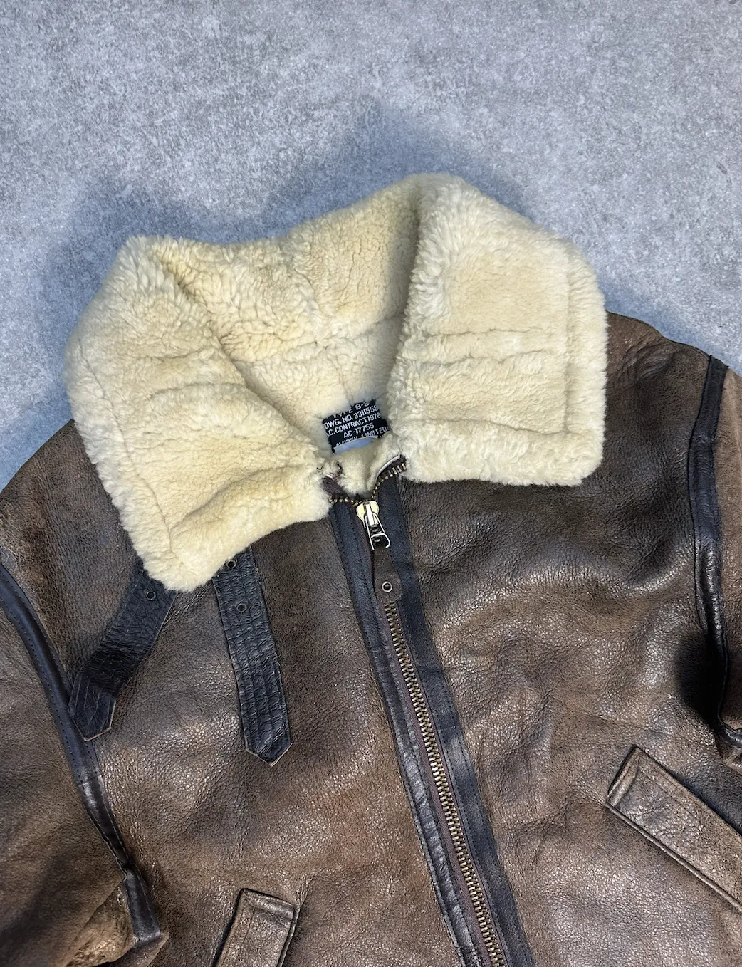 Avirex Distressed Sheepskin Shearling Leather Flight Jacket