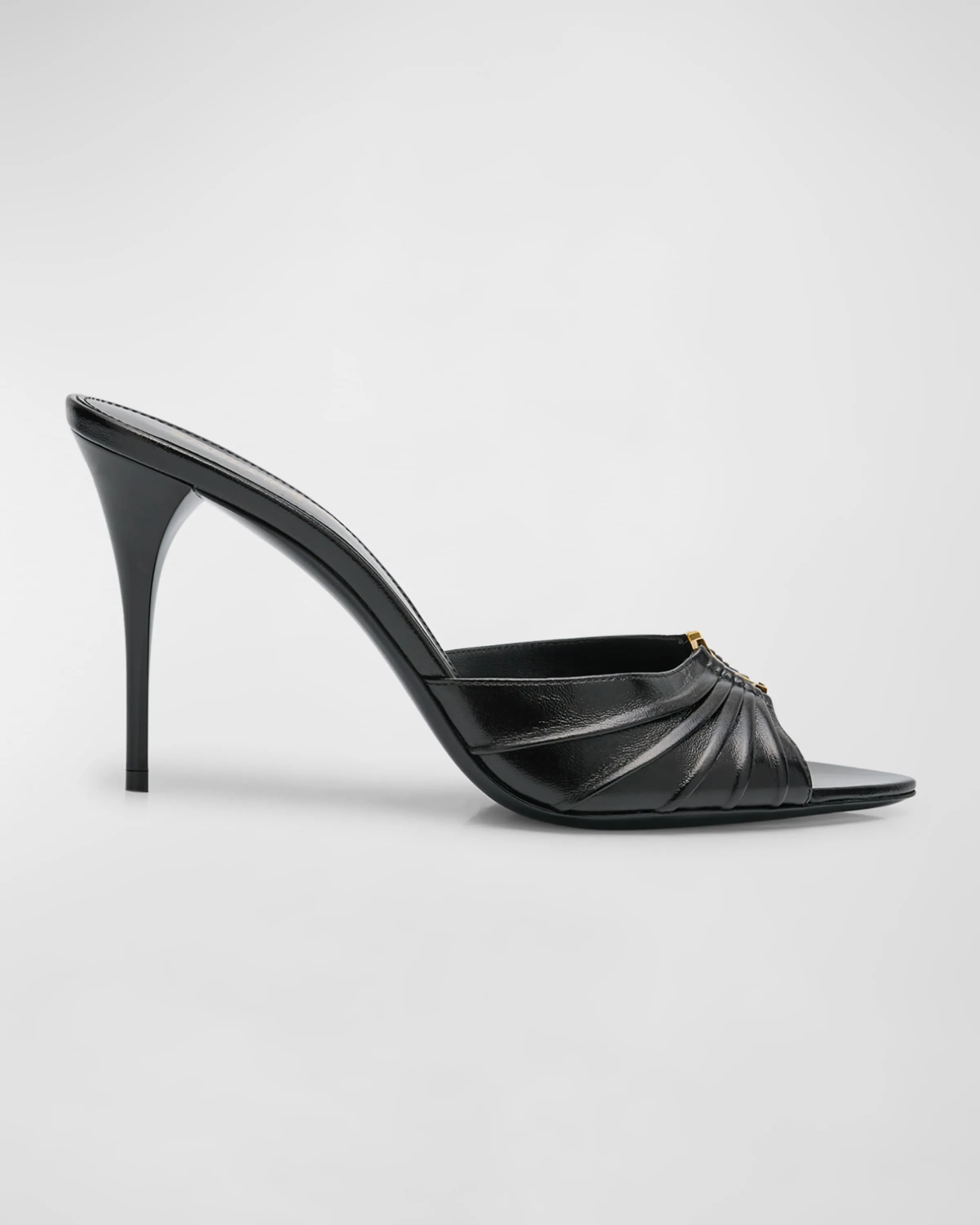 Babylone YSL Ruched Leather Mule Sandals