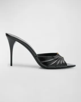 Babylone YSL Ruched Leather Mule Sandals