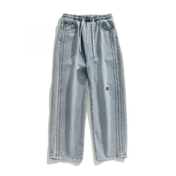 Baggy jeans in wash elasticated waist with drawstring for men