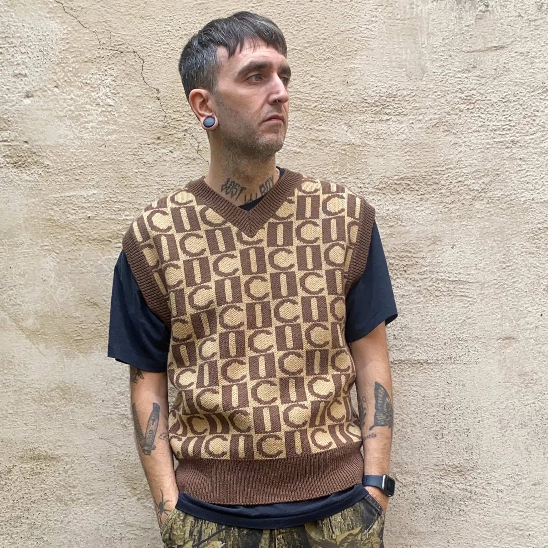 BBC Ice Cream Knitted Brown Checkerboard Vest