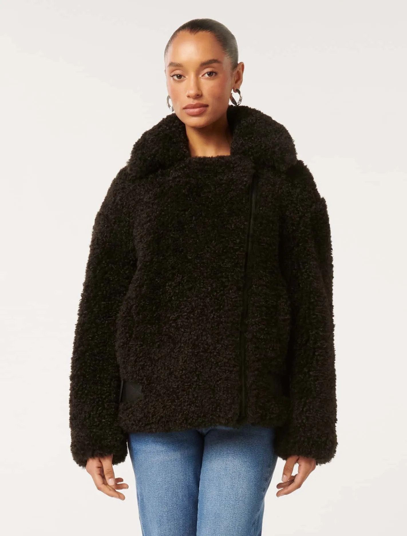 Belle Petite Faux-Fur Aviator Jacket