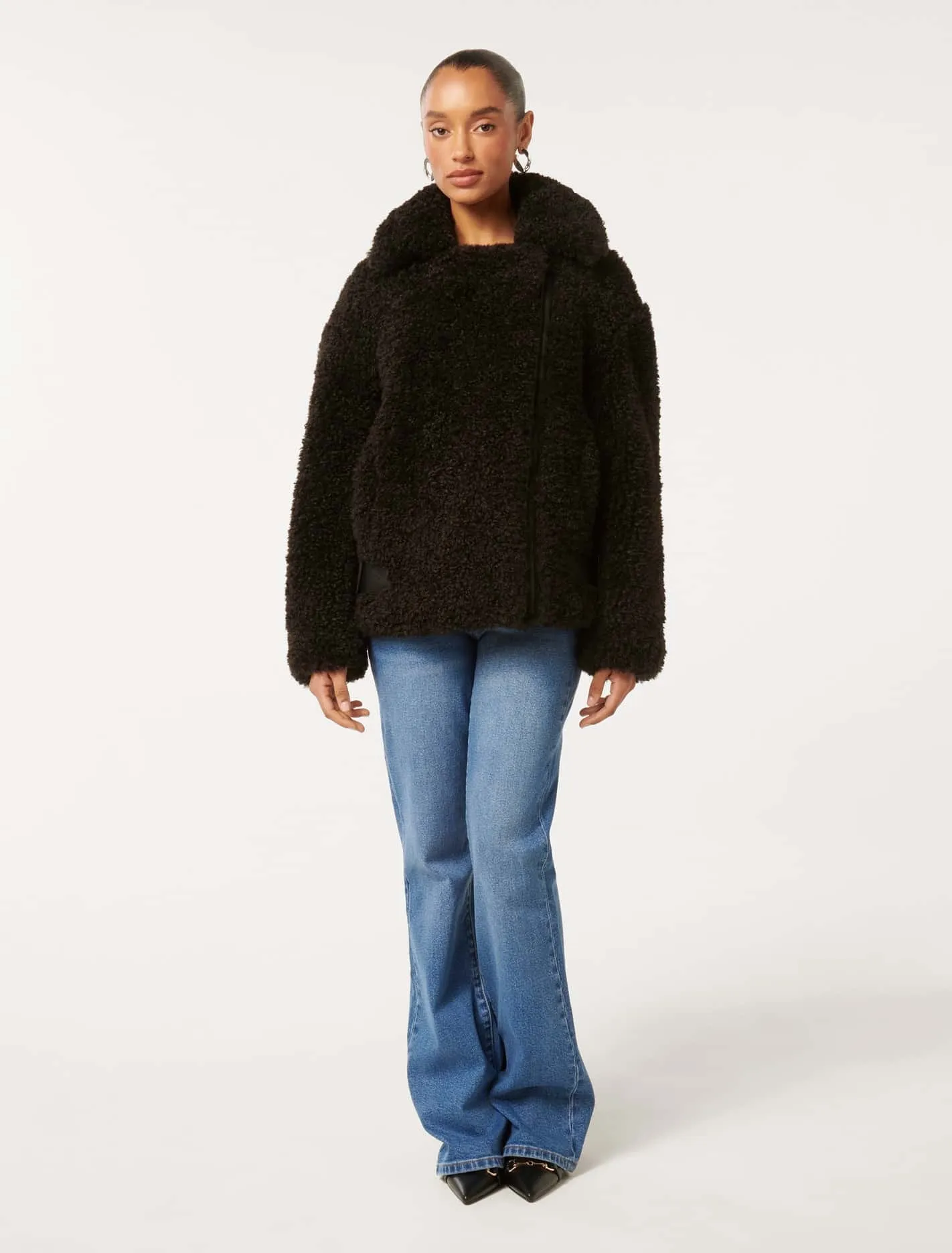 Belle Petite Faux-Fur Aviator Jacket