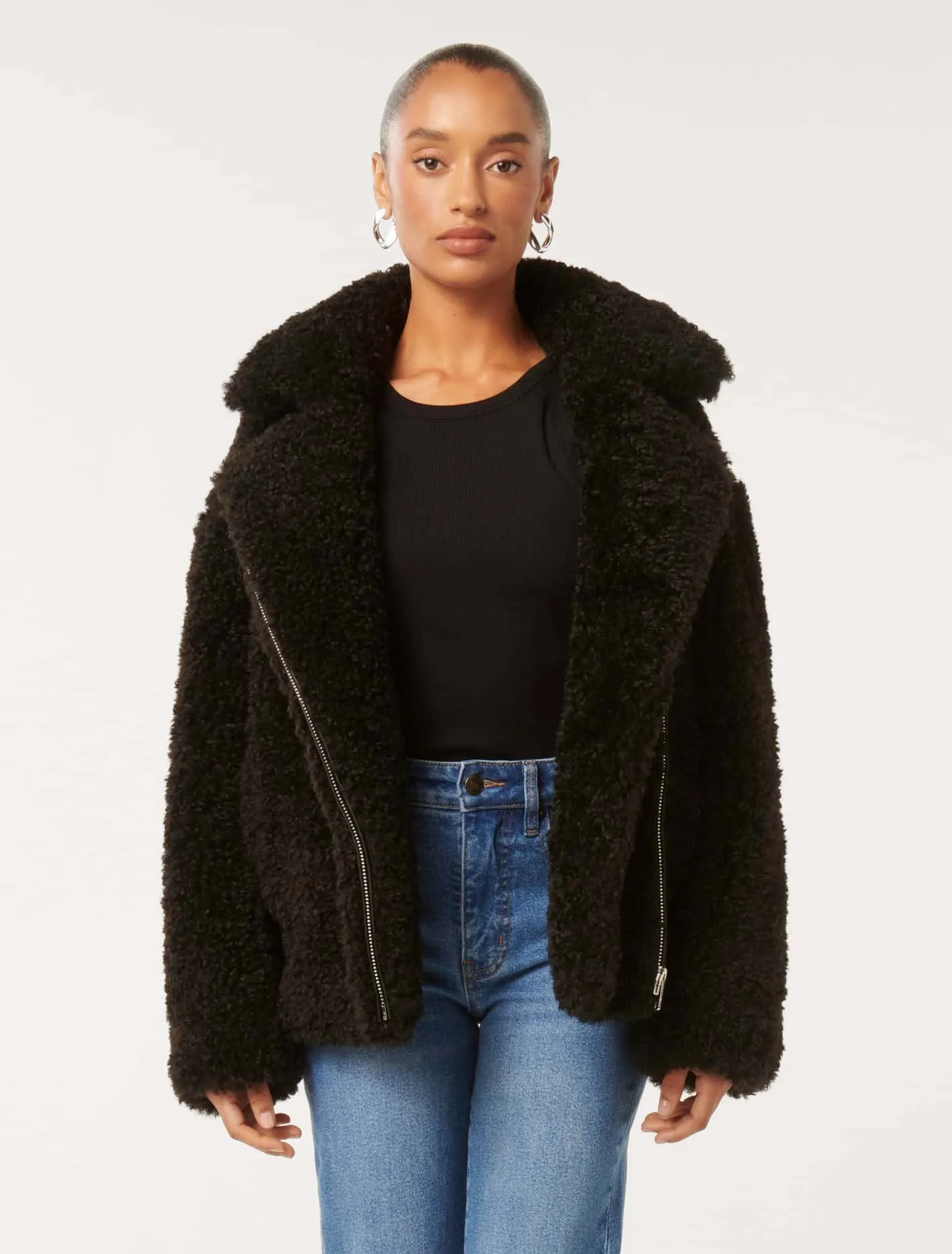 Belle Petite Faux-Fur Aviator Jacket