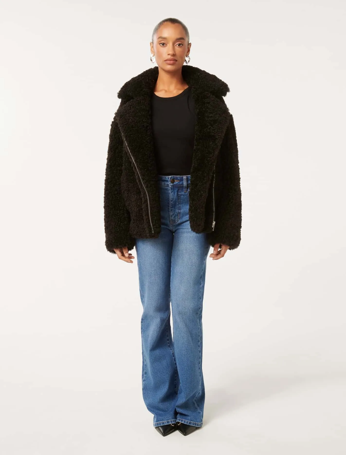 Belle Petite Faux-Fur Aviator Jacket