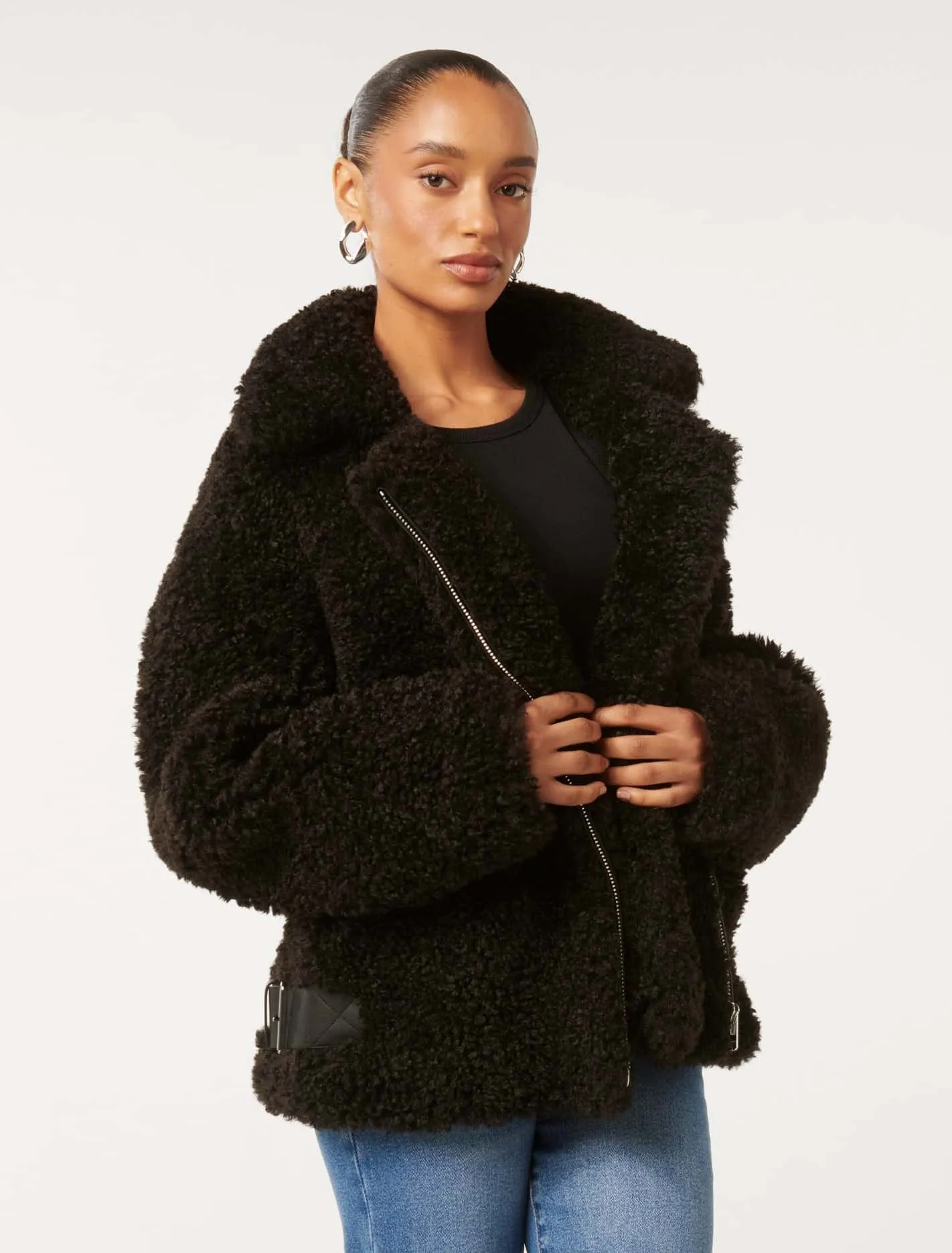 Belle Petite Faux-Fur Aviator Jacket