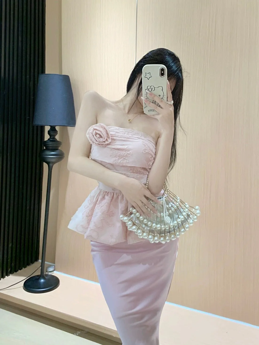 Beloved Daughter of Gold Hot Girl Sleeveless Tube Top Design Sensational Lace Pink Rose Hot Girl Waist Top for Women