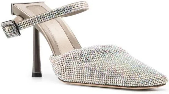 Benedetta Bruzziches Elena 95mm crystal mesh mules Neutrals