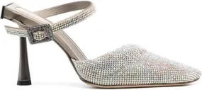 Benedetta Bruzziches Elena 95mm crystal mesh mules Neutrals