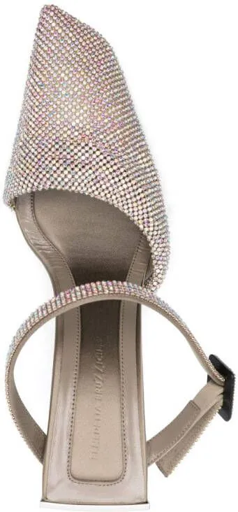 Benedetta Bruzziches Elena 95mm crystal mesh mules Neutrals