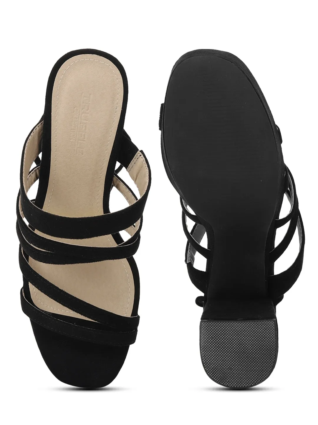 Black Micro Block Heel Lace Up Sandals