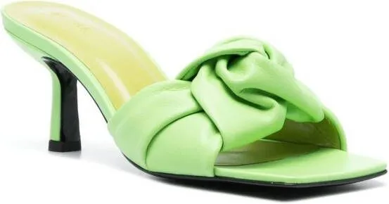 BY FAR 75mm leather knot-detail mules Green