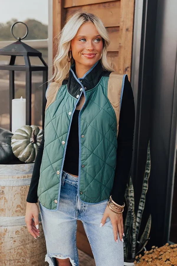 Campfire Stories Quilted Vest in Hunter Green