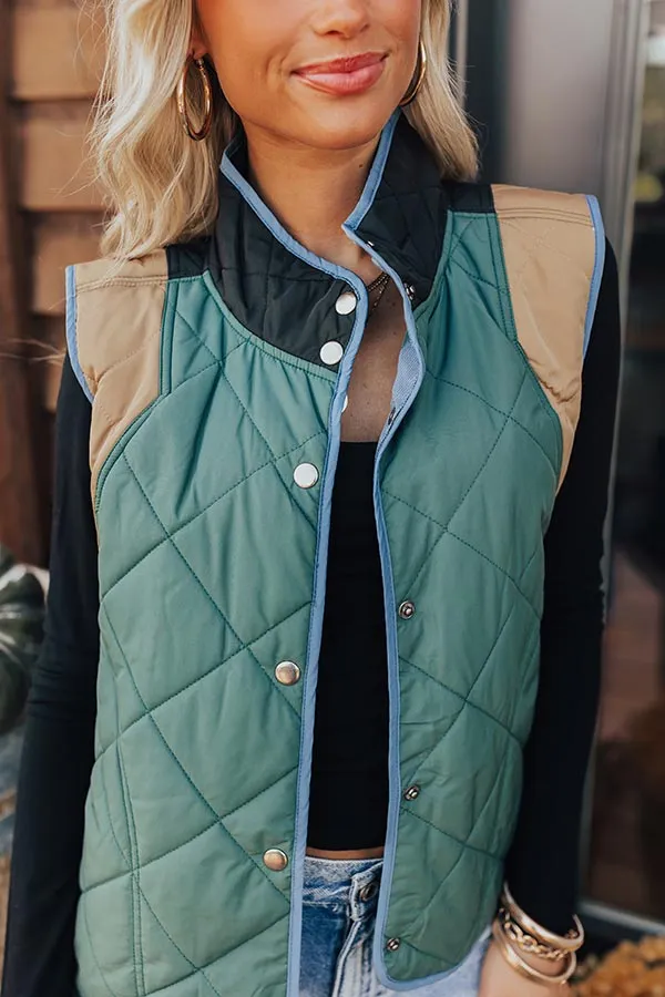 Campfire Stories Quilted Vest in Hunter Green