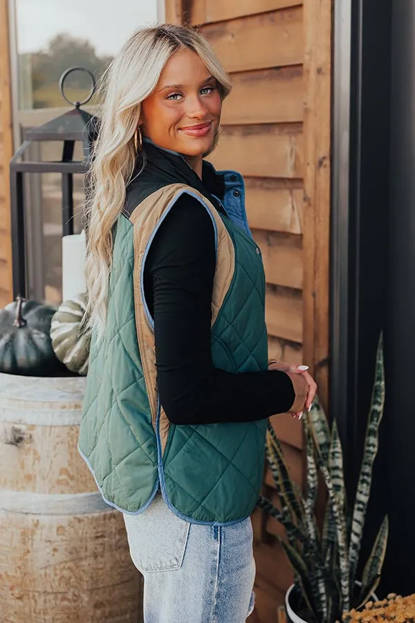 Campfire Stories Quilted Vest in Hunter Green