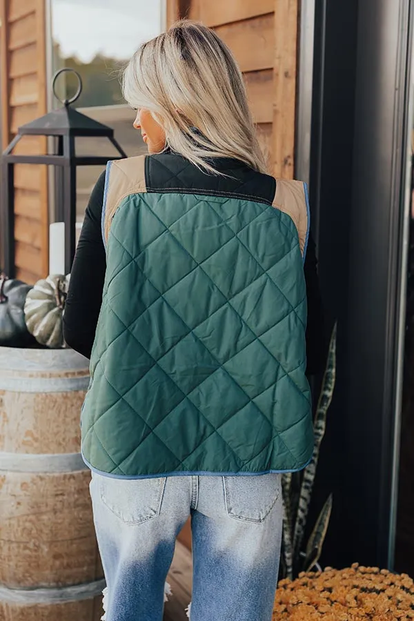 Campfire Stories Quilted Vest in Hunter Green