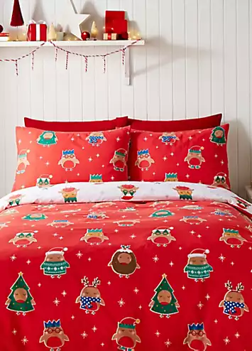 Catherine Lansfield Christmas Party Robins Duvet Cover Set | Kaleidoscope