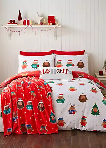 Catherine Lansfield Christmas Party Robins Duvet Cover Set | Kaleidoscope