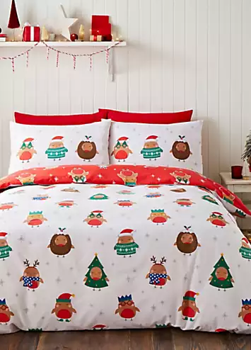 Catherine Lansfield Christmas Party Robins Duvet Cover Set | Kaleidoscope