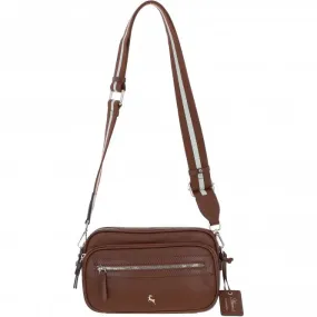 Compact Twin Zip Ashwood Leather Crossbody Bag Tan: X-35