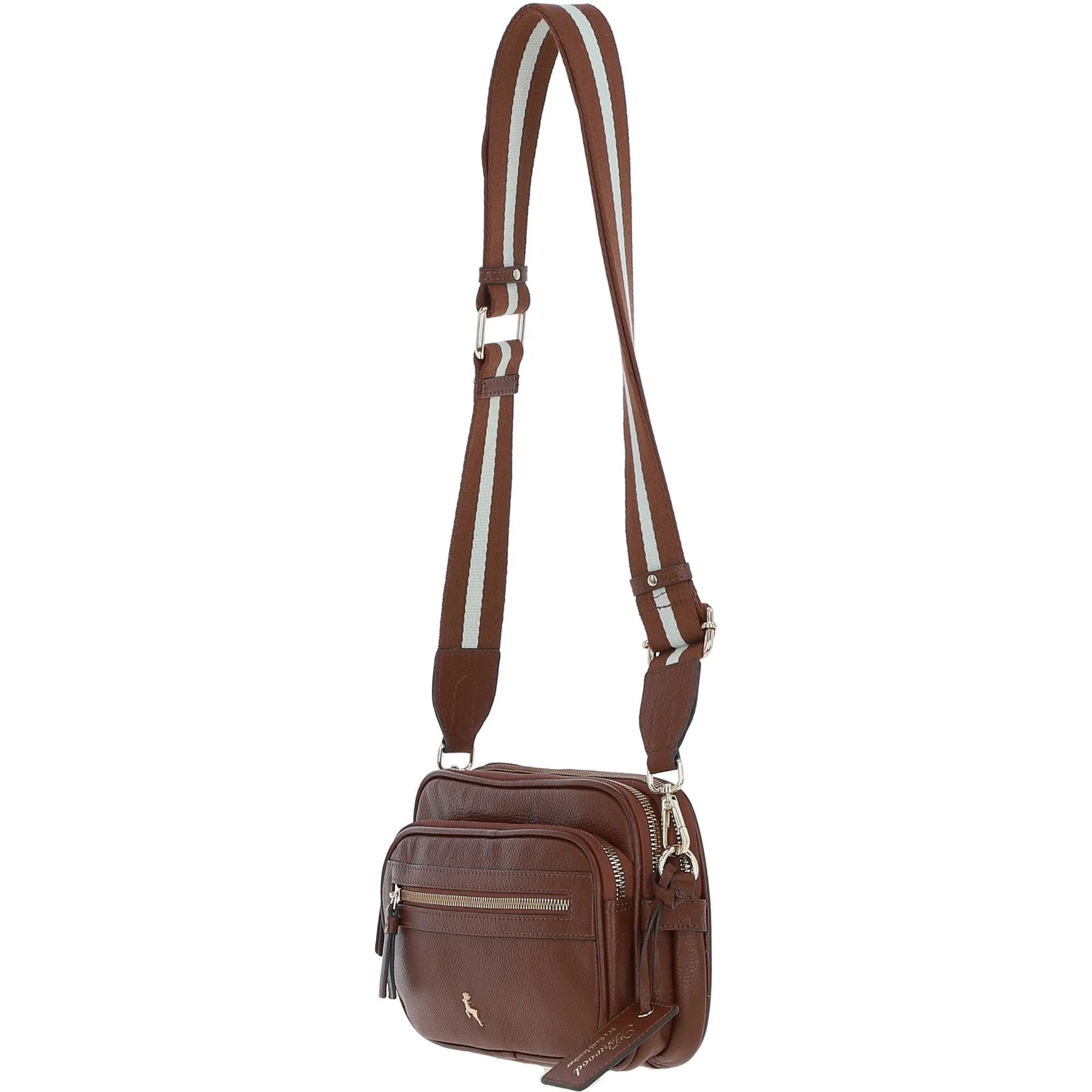 Compact Twin Zip Ashwood Leather Crossbody Bag Tan: X-35