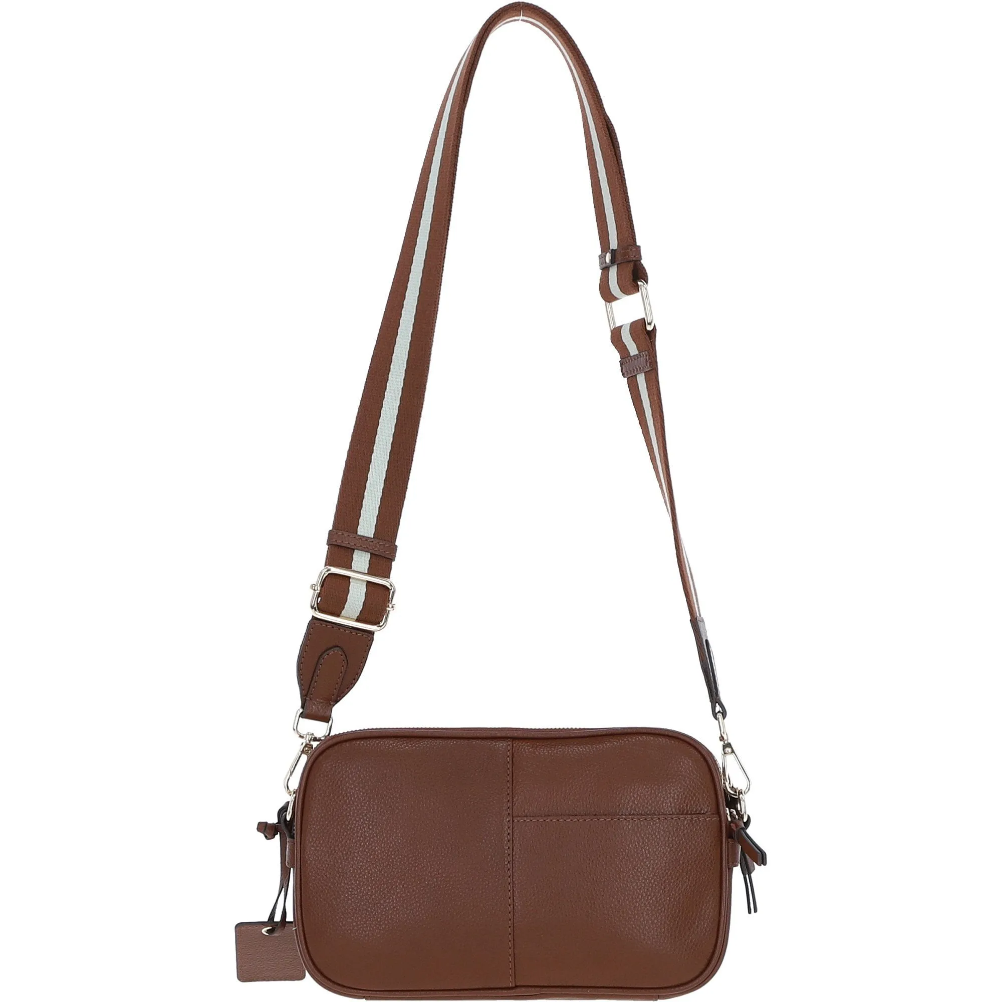 Compact Twin Zip Ashwood Leather Crossbody Bag Tan: X-35