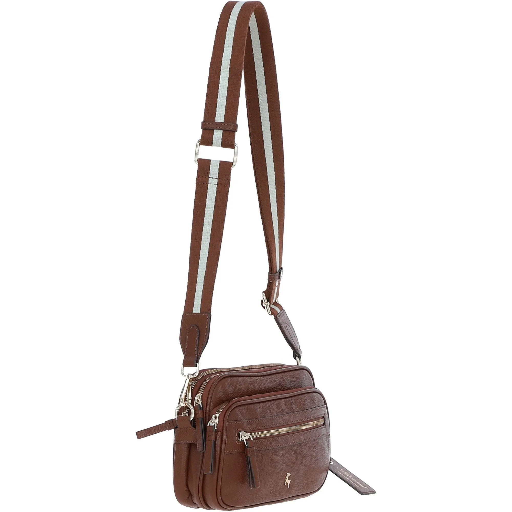 Compact Twin Zip Ashwood Leather Crossbody Bag Tan: X-35