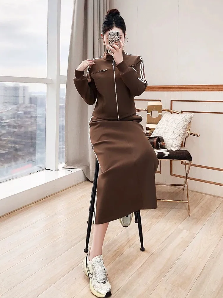 Cool and Relaxing Wear Suit Women's 2024 New Autumn and Winter Clothes Jacket Skirt Two-piece Sweater Suit